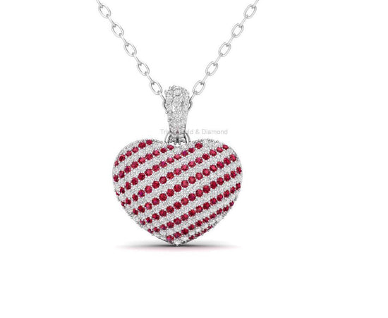 29mm Striped Heart Pendant Necklace, Red White Pave CZ Love Necklace, Jewelry Gift for Her, Candy Cane Heart Necklace,