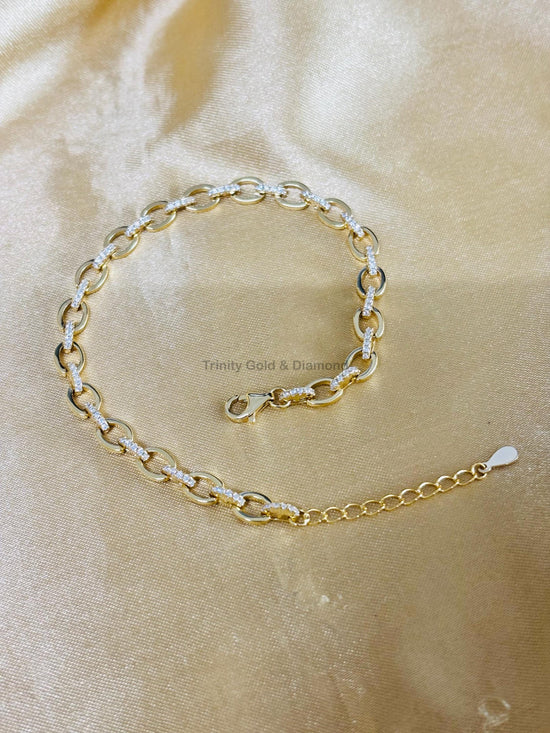 Chain Link Bracelet for Women, Adjustable Dainty CZ Accent Bracelet, 14K Gold Plated Paperclip Link Jewelry Gift for Her