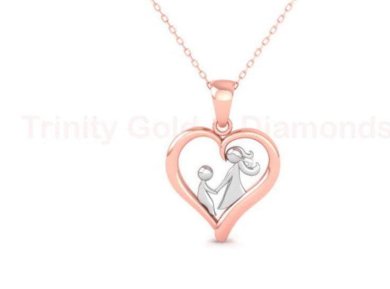 Mother and Child Heart Necklace in 925 Sterling Silver, Rose Gold Plated Pendant, Handmade Mom Gift Jewelry for Mother’s Day