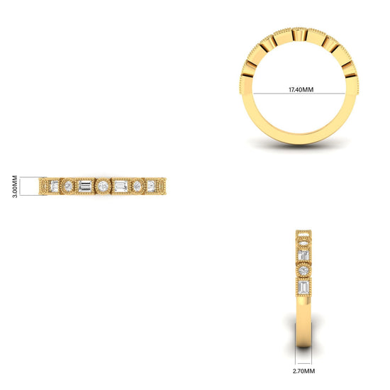 Art Deco Moissanite Band Ring in 14KT Gold Over Sterling Silver | Baguette & Round Cut Eternity Stackable Ring for Women