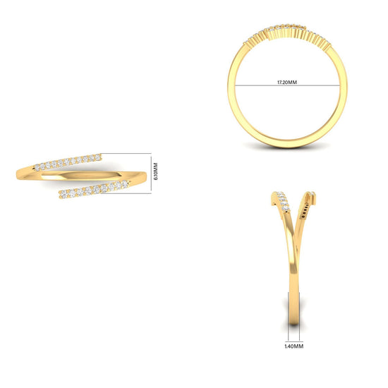 Open Bypass Moissanite Ring in 14KT Gold Over Sterling Silver | Dainty Wrap Adjustable Band | Minimalist Gift Ring for Her