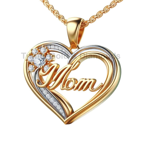 Lab Grown Diamond Jewelry • Mom Heart Pendant Necklace • Mother’s Day Gift for Her • Sentimental Jewelry from Daughter or Son