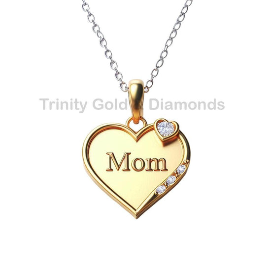 Handmade Mom Heart Necklace with Accent Heart and Sparkling Curve, Elegant Mother’s Day Jewelry Gift