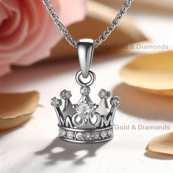 Crown Diamond Pendant Necklace • Moissanite Heart Necklace • Handmade Gift for Her • Mother’s Day Jewelry • Gift for Mom