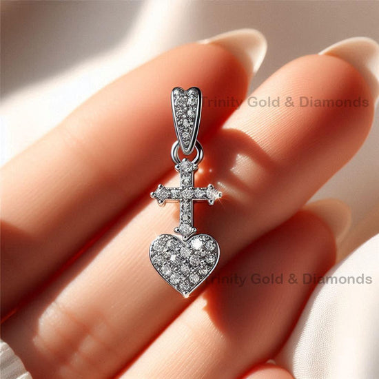 Dainty Heart And Cross Pendant Necklace • Moissanite Heart Necklace • Handmade Gift for Her • Mother’s Day Jewelry • Gift for Mom