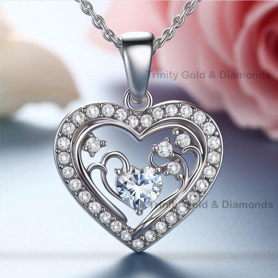 HEART PENDANT •  Moissanite Heart Cross Necklace • Heart Necklace • Unique Diamond Heart Pendant Gift for Mom • Lab Grown Necklace •
