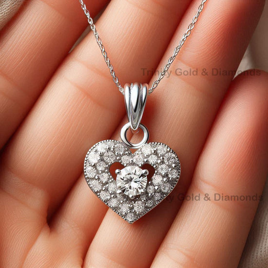 Dainty Heart Moissanite Pendant Necklace • Silver Heart Necklace • Handmade Diamond Jewelry • Romantic Gift for Her