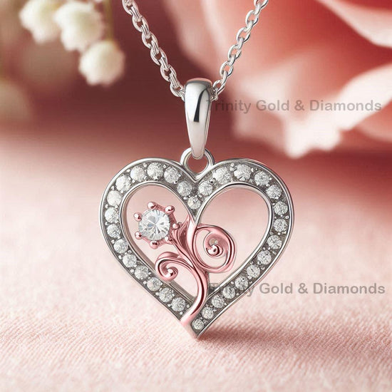 Dainty Heart Flower Pendant Necklace • Rose Gold Moissanite Jewelry • Handmade Gift for Mom • Mother’s Day Necklace • Elegant Gift for Her