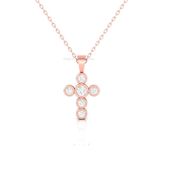 Bezel Set Cross Pendant Necklace, Handmade Gold Dainty Christian Jewelry, Religious Gift for Her, Minimal Faith Charm, Lab Grown Jewelry