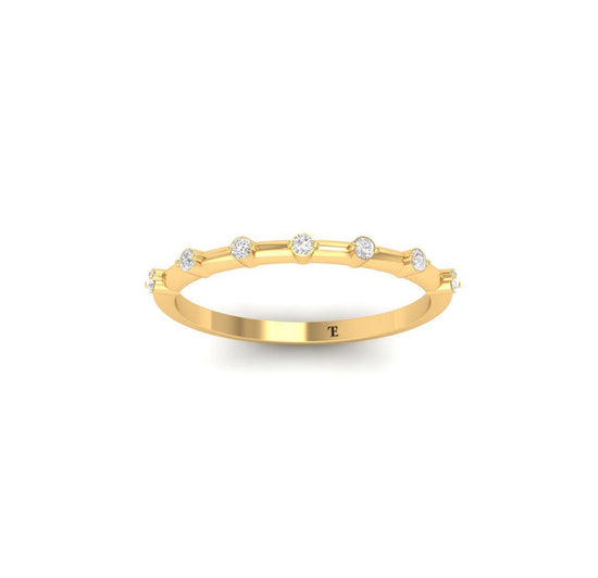 Diamond Station Band Ring, 14K Gold Plated Dainty Stacking Ring, Minimalist Ring for Women, Handmade Thin Gold Ring Gift