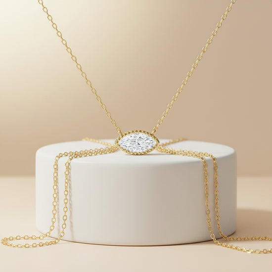 Marquise Moissanite Pendant, 14K Gold Plated Solitaire Charm, Dainty Bezel Set Necklace Gift for Her, Mother’s Day Jewelry
