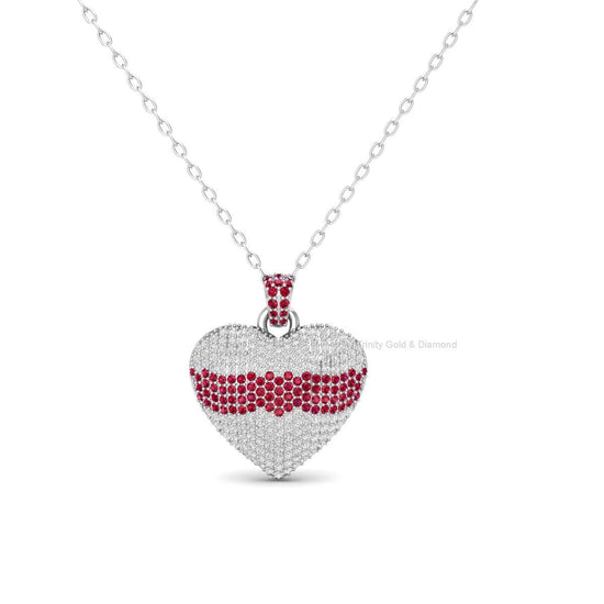 50mm Big Red and White Heart Pendant Necklace, Pave CZ Love Pendant, Romantic Gift for Her, Heart Necklace, Anniversary Jewelry
