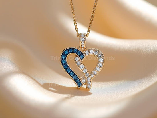 Blue White Diamond Heart Necklace for Women • Love Pendant Gift • Romantic Jewelry • Anniversary Necklace • Mother’s Day Gift Jewelry