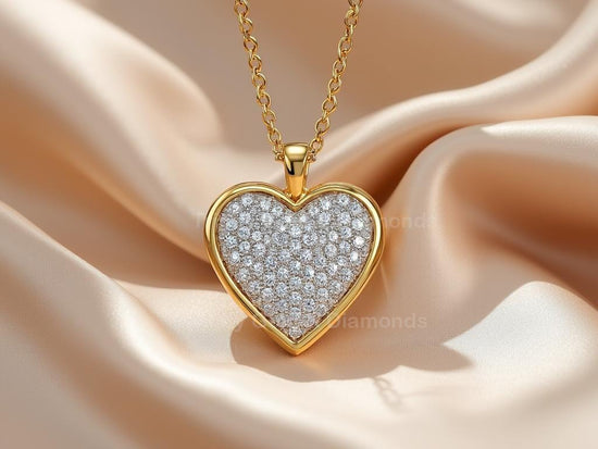 Gold Heart Necklace • Pave Moissanite Dainty Gold Heart • Sparkling Heart • Elegant Gold Silver • Classic and Beautiful Heart Pendant Gift