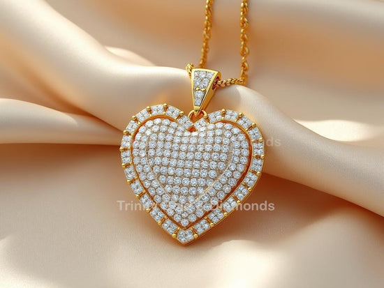 Double Halo Heart • Pave Heart Gold • Statement Heart • Glamorous Silver • Sparkling Heart • Moissanite Diamond Pendant Necklace for Women