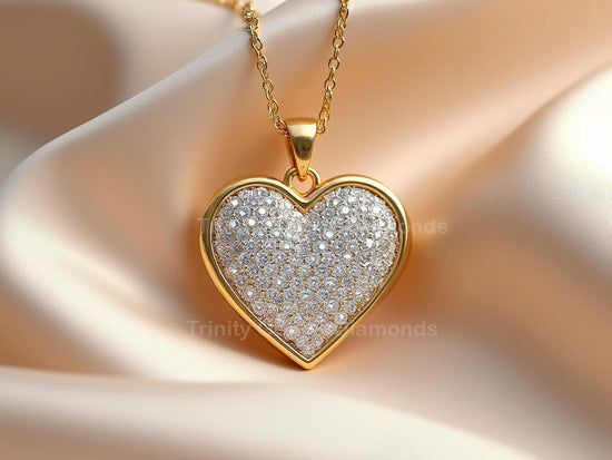 Pave Heart Gold • Classic Heart • Sparkling Silver • Elegant Pendant • Full Heart Shine • Moissanite Diamond Pendant Necklace for Women