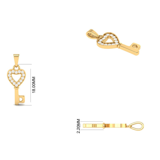 Heart Key Pendant for Women, Gold MoissaniteSparkle Charm Necklace, Handmade Symbolic Jewelry Gift, Love Lock Pendant