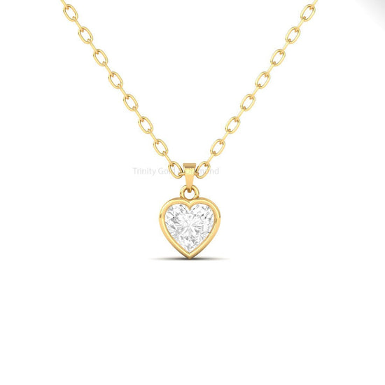 Heart Shape Solitaire Pendant Necklace, Handmade Gold Minimalist Jewelry, Dainty Necklace Gift for Her,  Love Charm
