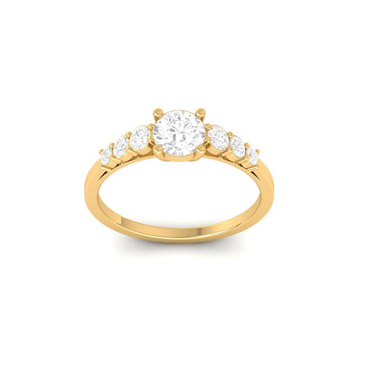 Moissanite Diamond Three Stone Ring in 14KT Yellow Gold Over Sterling Silver | Dainty Round Cut Engagement Ring for Her