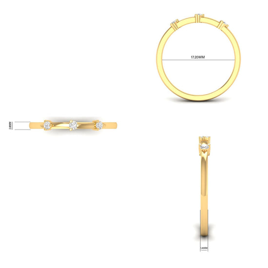 Three Stone Moissanite Ring in 14KT Gold Over Sterling Silver | Dainty Promise Ring | Minimalist Stacking Band for Her