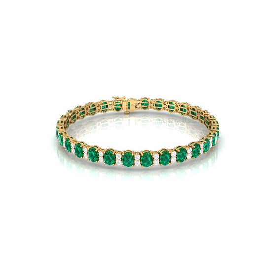 Oval Emerald and Diamond Tennis Bracelet • Gemstone Bridal Bracelet • Handmade Luxury Jewelry • Gift for Her Anniversary