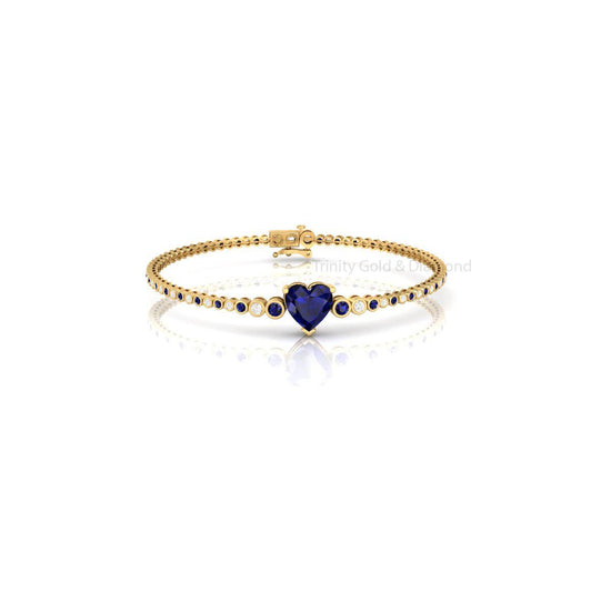 Dainty Heart Cut Diamond Tennis Bracelet For Women, Romantic Gift Bracelet, 14K Gold Plated, Handmade Jewelry Gift For Her