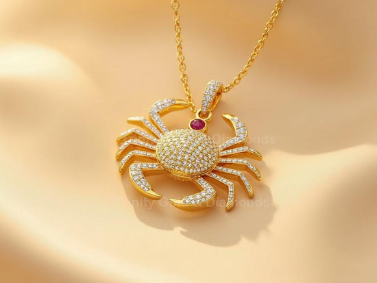 Crab Pendant Necklace • Pavé Sea Animal Charm • Ocean-Inspired Jewelry for Her • Coastal Zodiac Crab Gift • Summer Beach Necklace