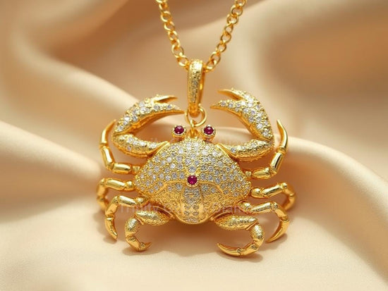 Crab Pendant Necklace • Sparkling Ocean Animal Jewelry • Triple Ruby Accent • Coastal Marine Life Gift • Statement Sea Charm for Her