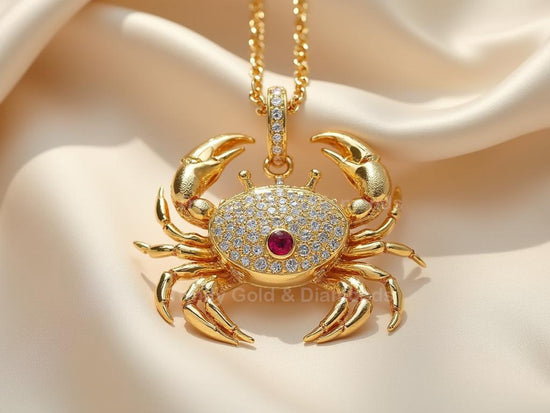 Crab Pendant Necklace • Ruby Center Sea Charm • Ocean Animal Jewelry for Her • Nautical Crab Gift • Coastal Summer Accessory