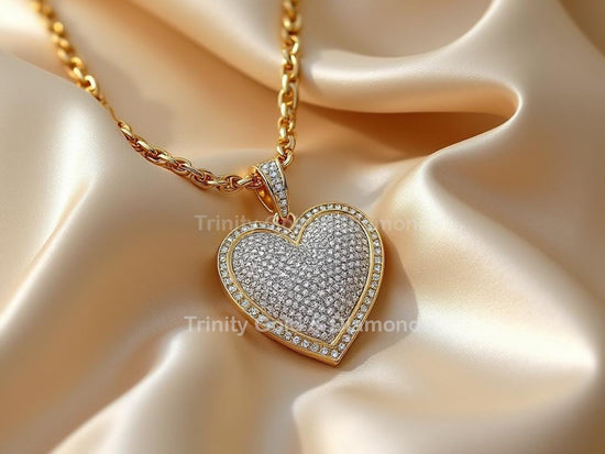 Gold Pavé Heart Pendant Necklace • Sparkly Charm Necklace for Women or Men • Iced Out Statement Jewelry • Gift for Her or Him