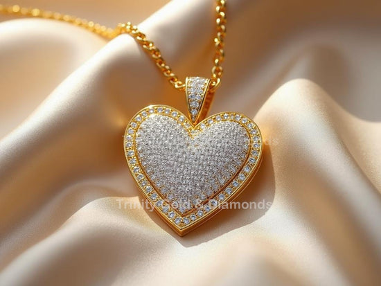 Gold Pavé Heart Necklace • Sparkling Double Border Heart Pendant • Iced Out Statement Jewelry Gift for Her • Luxury Heart Charm