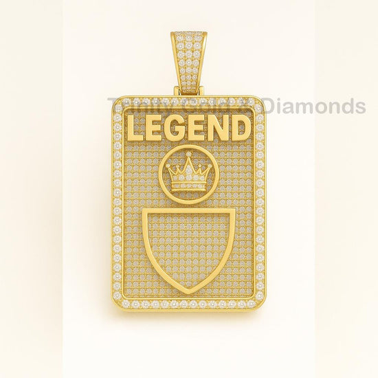 Legend Crown Pendant for Men, Iced Out Gold Statement Necklace, Hip Hop Jewelry Gift, Bling Custom Name Pendant, Streetwear Chain