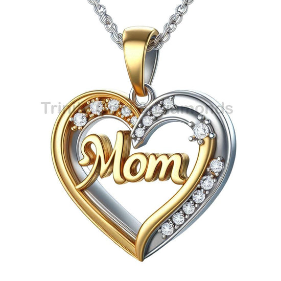 Mom Heart Pendant Necklace • Lab Grown Diamond Jewelry • Mother’s Day Gift for Her • Sentimental Jewelry from Daughter or Son • Moissanite