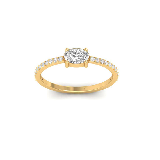 Oval Solitaire Engagement Ring • Pavé Band Dainty Ring • Minimalist Promise Ring • Elegant Gift for Her • Bridal Jewelry