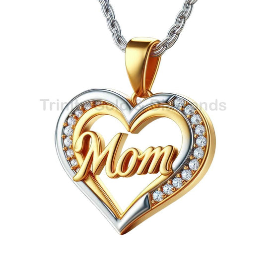 Two-Tone Gold Heart Pendant Necklace for Mom with Sparkling Accents – Stylish Mother’s Day Gift