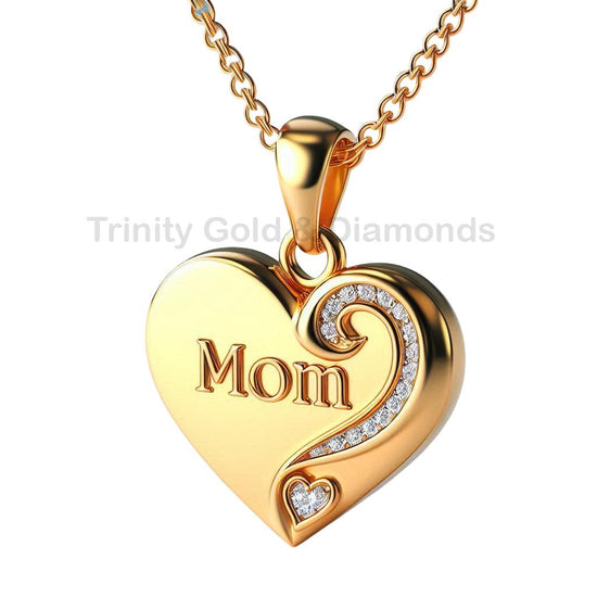 Handmade Mom Heart Necklace with Sparkling Swirl Accent, Mother&