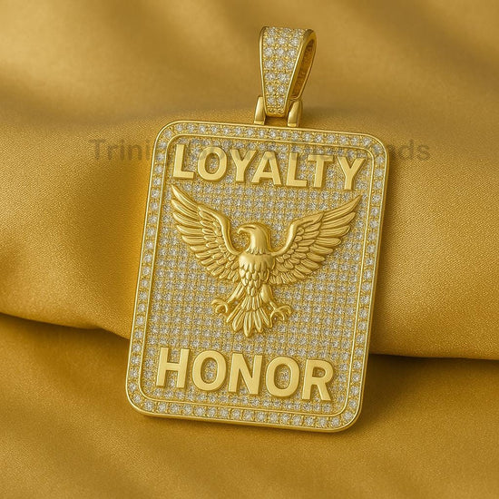 Loyalty & Honor Eagle Pendant Necklace, Iced Out Hip Hop Statement Jewelry, Bold Urban Style Gift for Him