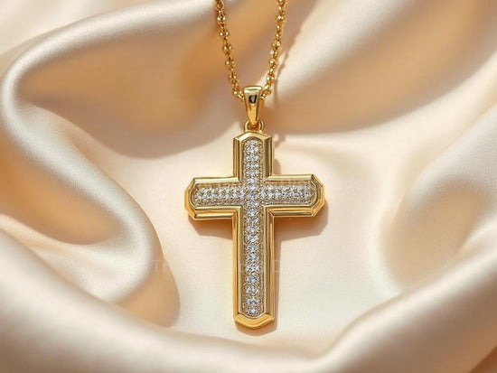 Gold Cross Pendant Necklace with White Pavé Stones • Christian Gift for Men or Women • Classic Faith Jewelry • Baptism or Holiday Gift