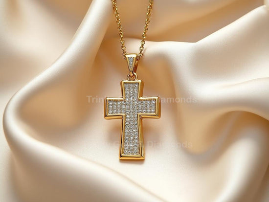 Cross Necklace with White Pavé Stones • Religious Pendant for Men & Women • Faith Gift Jewelry • Elegant Baptism Confirmation Charm