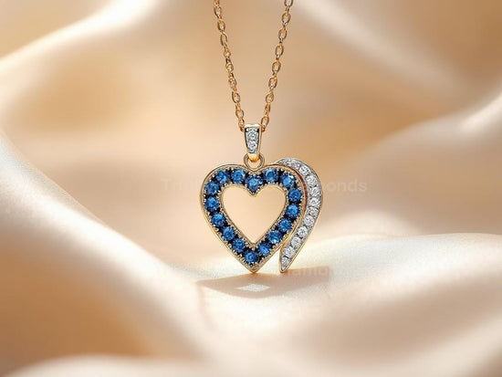 Blue and White Double Heart Pendant Necklace • Gold Plated Love Charm for Her • Elegant Romantic Gift • Dainty Two-Tone Jewelry