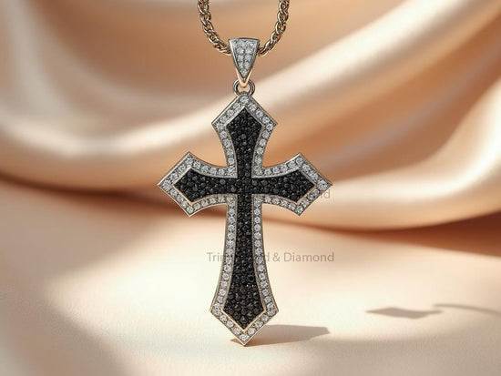 Black Pave Cross Necklace • Gothic Diamond Cross Pendant • Gold Faith Jewelry for Men & Women • Bold Religious Symbol Gift Necklace