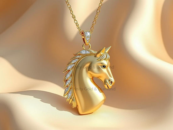 Gold Horse Head Pendant Necklace • Diamond Mane Animal Charm • Equestrian Jewelry Gift for Her • Elegant Horse Necklace • Lucky Totem