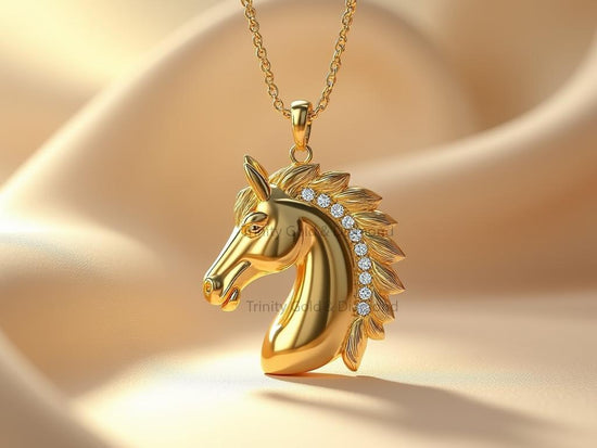 Gold Horse Head Pendant Necklace • Diamond Mane Equestrian Jewelry • Animal Totem Charm • Gift for Her • Horse Lover Necklace