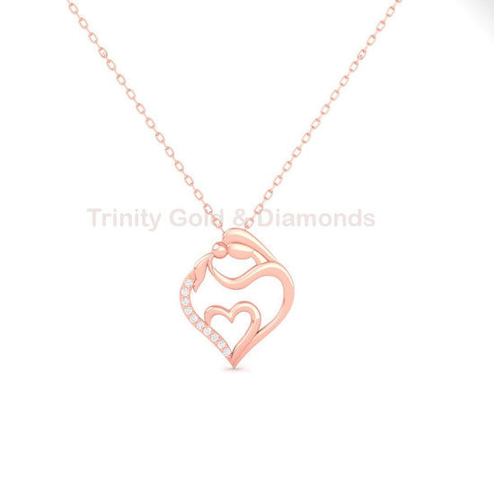 Mother and Child Heart Necklace, 18K Gold Over Sterling Silver, Diamond Accent Pendant, Handmade Gift for Mom, Mother’s Day Jewelry