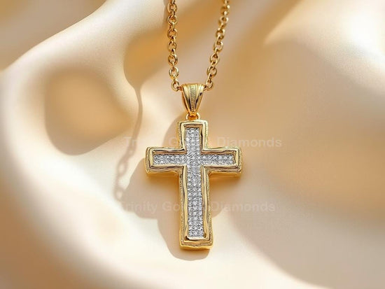 Cross Pendant Necklace • Pave Diamond Religious Charm • Unisex Faith Jewelry • Handmade Christian Gift for Men & Women