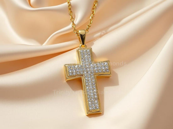 Bold Gold Cross Pendant Necklace • Thick Pavé Diamond Faith Charm • Christian Jewelry for Men & Women • Handmade Religious Gift