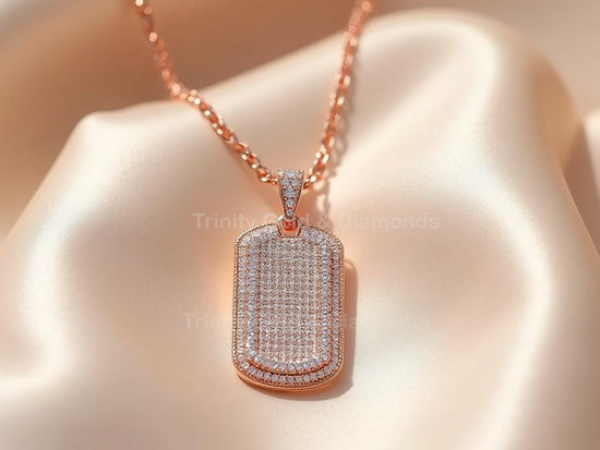 925 Silver Dog Tag Necklace • Pave Hip Hop Pendant • Personalized Bling Tag Chain • Urban Fashion Jewelry for Men • Gift for Him