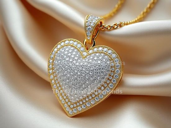 46mm Big Heart Pendant Necklace • Valentines Day Gift • 4.20CT Pave Diamond Heart Pendant Necklace • Lab Grown Diamond Heart Pendant Gift
