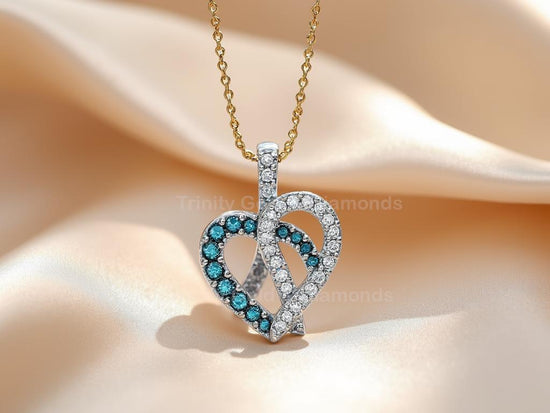 Blue and White Diamond Heart Pendant Necklace for Women | Love-Inspired 925 Sterling Silver Jewelry Gift