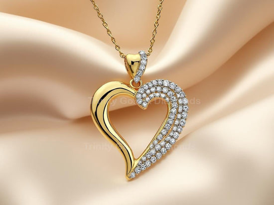 Flowing Heart • Open Swirl Diamond Accent Elegant Heart • Curved Sparkling Swirl Heart •  • Gemstone Flow Heart • Modern Heart Gift for Her